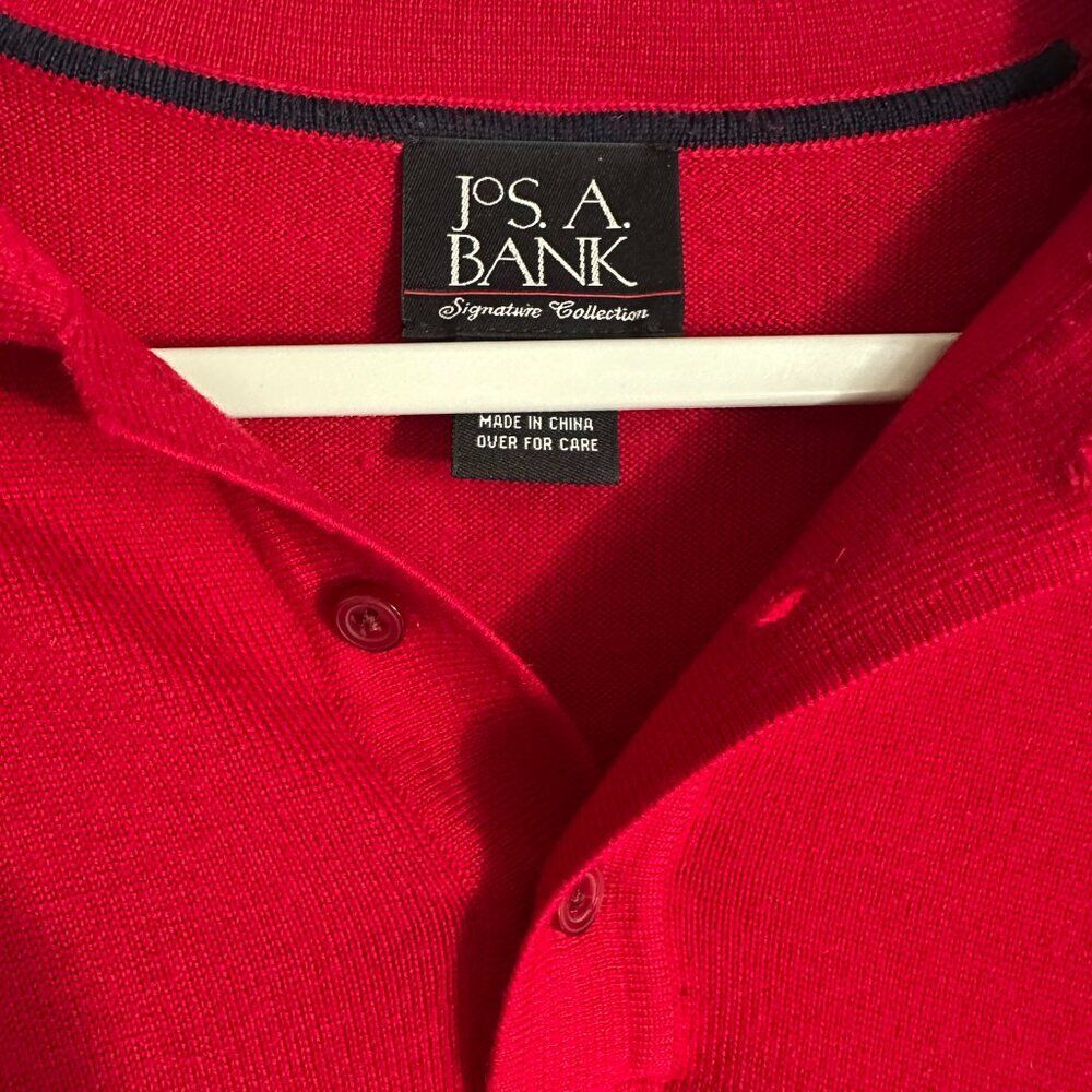Jos A Bank Signature Polo Pullover Sweater XL 100% Italian Merino Wool Red - Picture 3 of 9